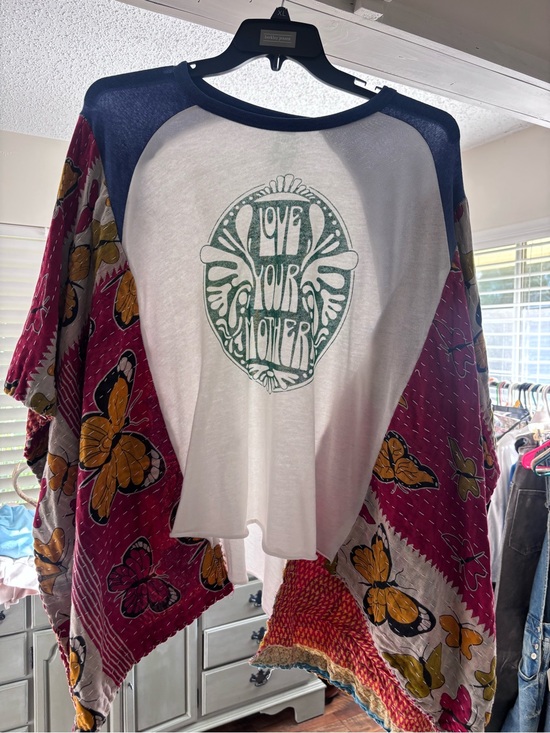 Tops - Love Your Mother Raglan Top with Butterfly Kantha Sleeves- Upcycled Boho!